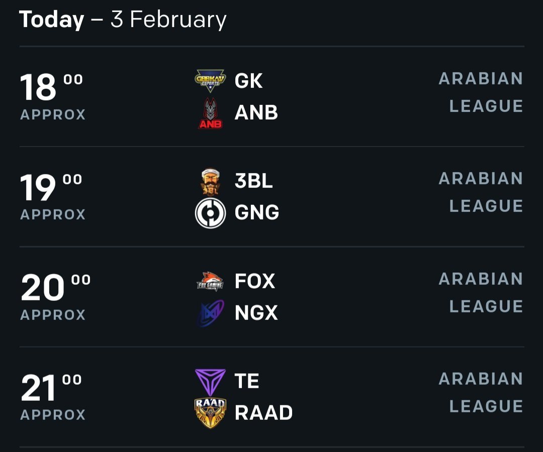 Its that Predictions time again ! 

@Geekay_Esports Win
<a href="/3bl_esports/">3BL Galaxy Esports</a> Win
@FoxGamingMA Win (gonna be good game as both 0 loss)
@TripleeEsports Win (hopefully their first win)