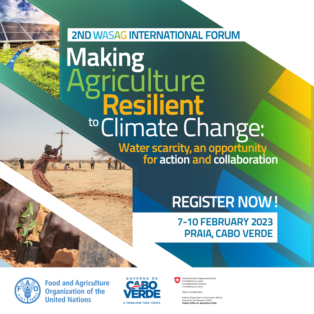 FAOLandWater's tweet photo. 📢 Discover the detailed agenda and register to the 2nd #WASAG International Forum on #WaterScarcity in agriculture

📅 7 to 10 February 2023

🌍 Praia, Cabo Verde OR online

See the agenda 👉 https://t.co/YEQtBt1hhF

Register here 👉 https://t.co/zqfauYX9wq https://t.co/oUajEalFI2