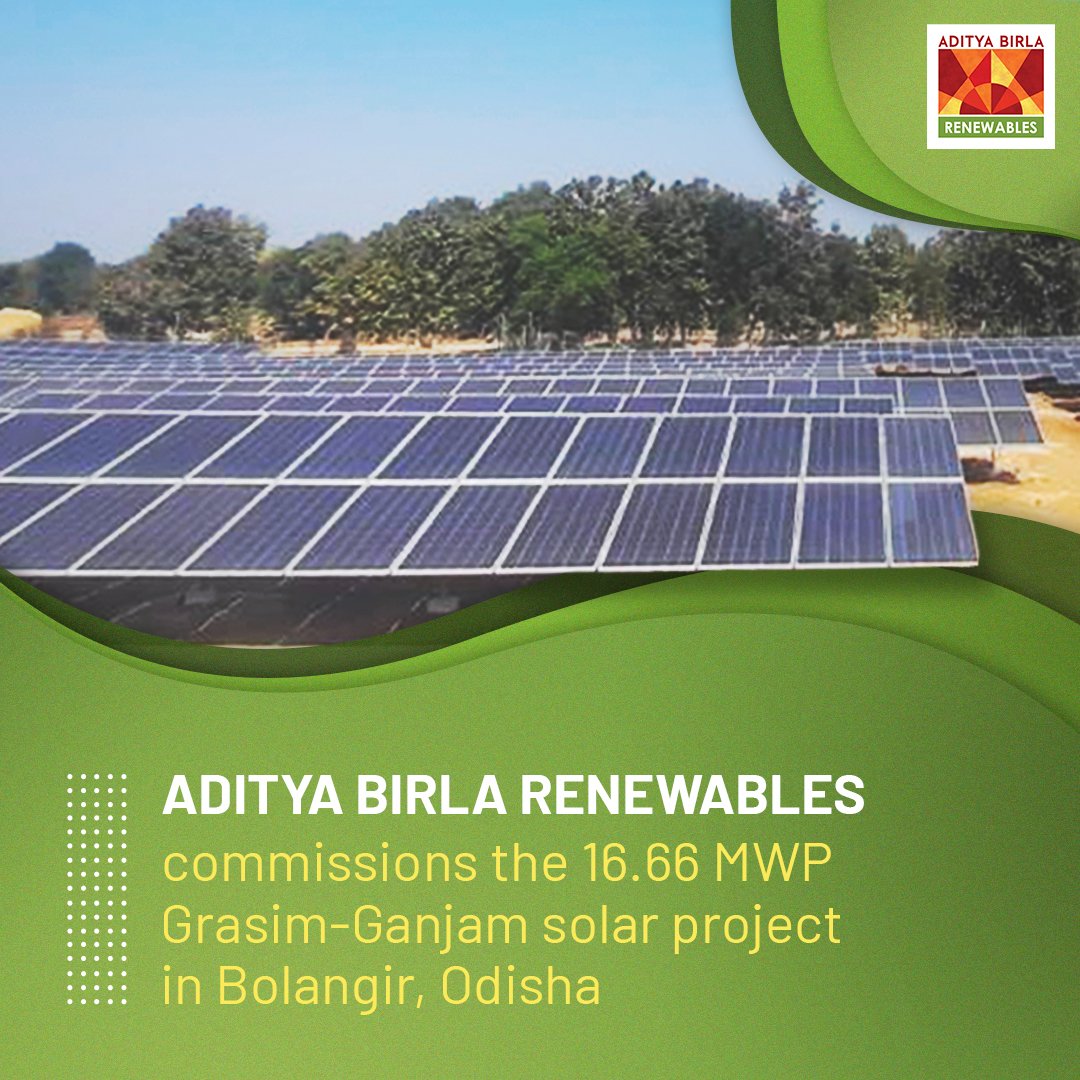 AB_Renewables's tweet photo. We have just commissioned our newest solar project – the 16.66 MWp Grasim-Ganjam project in Bolangir, Odisha. Our portfolio now covers 747 MWp, with 50+ projects in 9 states! A hearty ‘Thank You’ to all our stakeholders! 
#RenewableEnergy #AdityaBirlaGroup https://t.co/byu8nB40HY