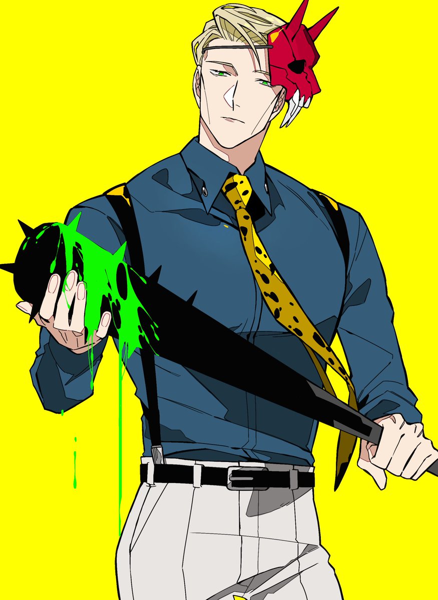 nanami kento solo 1boy male focus shirt necktie weapon blue shirt  illustration images