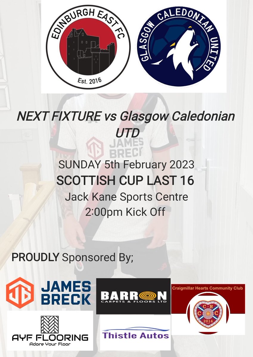 Massive game this coming weekend as we welcome @GlasgowCalUtd to Jack Kane in the last 16 of the Scottish Cup. Sure to be a cracking cup tie, so let's make it a bumper crowd and get along and support the boys. Mon the EASSSTTT!!!❤️🖤