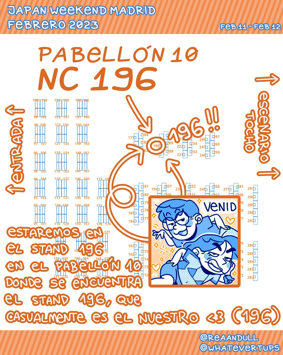 🗣️ Hola mi gente <3
El finde que viene (febrero 11-12) estaré en la @japan_weekend de Madrid en la zona de artistas, en el stand NC 196 pabellón 10 con @whatevertups !! 
🧡venid a vernos 🧡 (amenaza) 