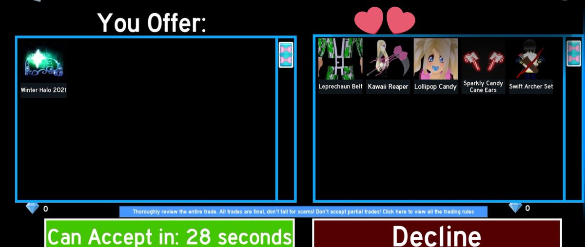 D1nutx's tweet image. Just did a trade with @v1vienrh ! She gave me 1K robux + tax for winter halo 21! 

You can trust her! I was going first and she waited for me to make the gamepass! #v1vistrusted