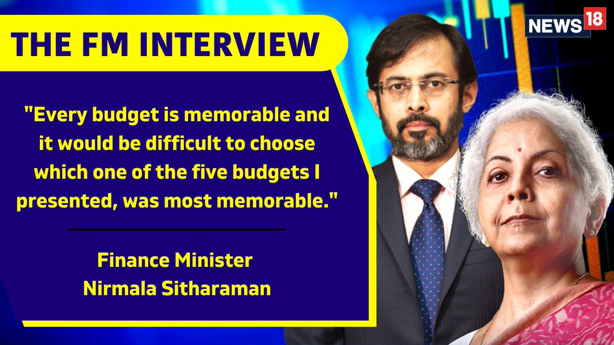 CNNnews18's tweet photo. #FMToNetwork18 | "Every #Budget is memorable": Finance Minister Nirmala Sitharaman (@nsitharaman) to @18RahulJoshi
#Budget2023 #Exclusive #DecodingBudget https://t.co/wHn5UYaQNd