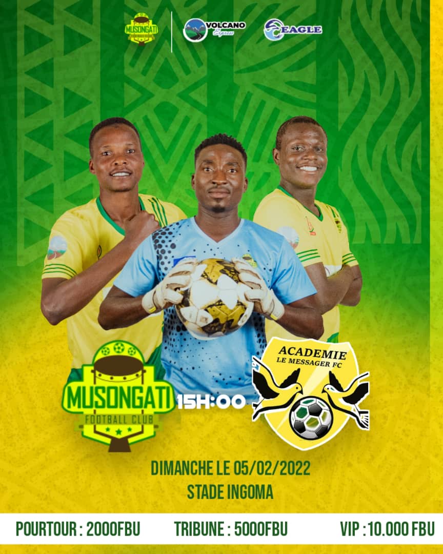 MusongatiFc's tweet photo. 🏆PRIMUS LIGUE BURUNDI
🆚 MESSAGER NGOZI
⏲️15:00
🗓️ DIMANCHE 05/02/2023
#WeAreGikundiro #Burundi #MusongatiFC #EagleMineralWater #volcanoexpress https://t.co/ADSp0k8vCF