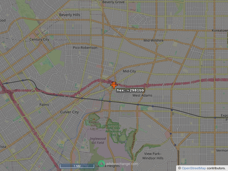 SkyCirclesLA's tweet photo. Aircraft with unknown registration, hex/ICAO ~2981bb is circling over Culver City at 300 feet, speed 8 MPH, 0.1 miles from Caltrans Apple Landscape Maintenance Station https://t.co/7uQBq79Ly0 https://t.co/fLvPBGE1al