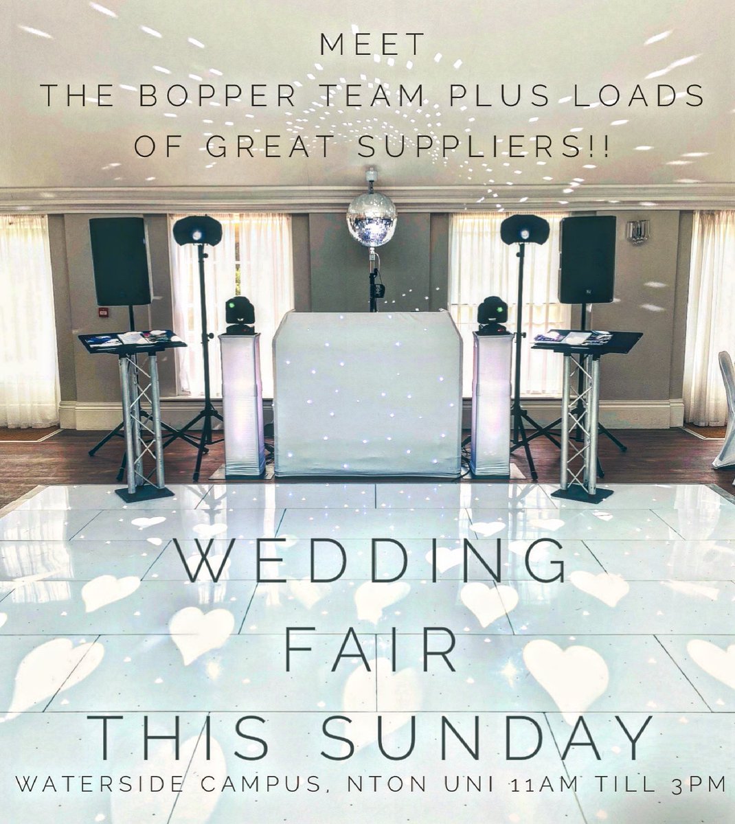 Wedding Fair this Sunday (5th Feb) with @Wedding_fairs at Northampton Uni, Waterside Campus 11 till 3 .. see you there #wedding #weddingfair #bopperteam