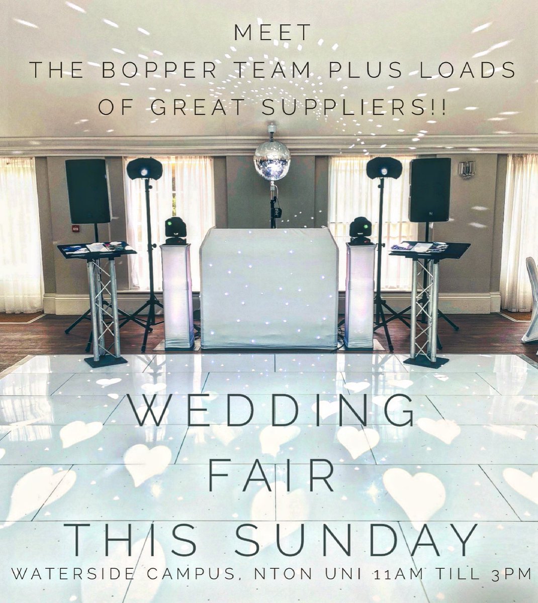 Wedding Fair this Sunday (5th Feb) with <a href="/Wedding_fairs/">Silverlinings</a> at Northampton Uni, Waterside Campus 11 till 3 .. see you there #wedding #weddingfair #bopperteam