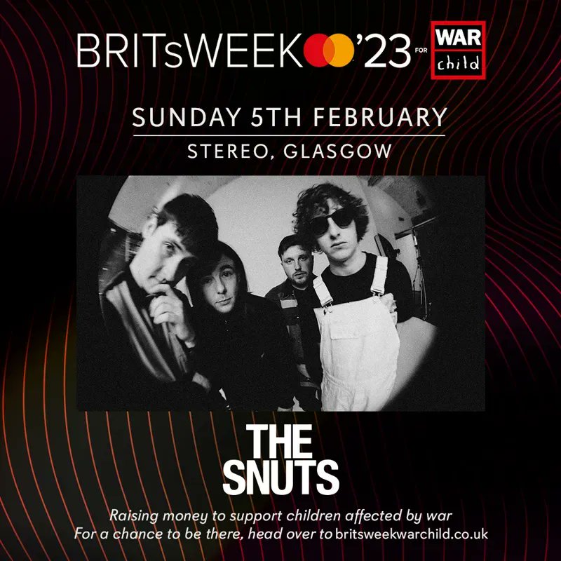 Want to win tickets to see <a href="/TheSnuts/">The Snuts</a> live? 👀

See the band at their <a href="/WarChildUK/">War Child UK</a> gig as part of <a href="/BRITs/">BRIT Awards</a> week, Sunday 5th February at Stereo, Glasgow.

Just retweet to be in with a chance to win! 🙌