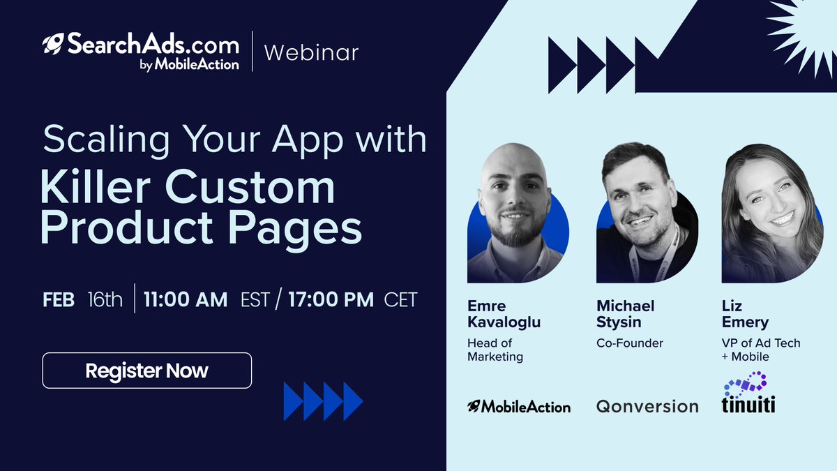 MobileAction's tweet photo. Do you want to discover the power of custom product pages? Join our live session: "Scaling Your App with Killer Custom Product Pages" on Feb 16th at 11 AM EST/ 5 PM CET (19:00 GMT+3).  🚀
Get your seat now: https://t.co/QbvkD3SuKh 
#mobilegrowth #mobileaction https://t.co/FWjbkEpx8B