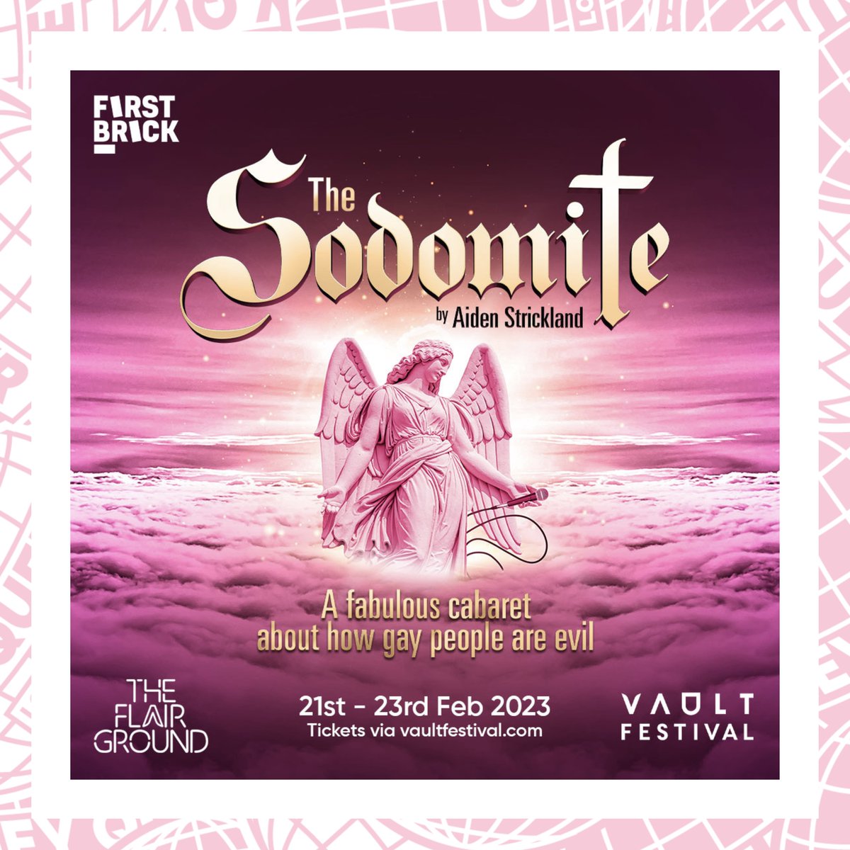 ✨ Featured Event

🌟 The Sodomite
🎤 @VAULTFestival
🎤 <a href="/FirstBrickProd/">First Brick Productions</a>
🎤 Aiden Strickland
⏰ Tuesday 21st February
⏰ 6:30pm
📍 The Vaults
⬇️ South
🎟 £5 - £8.50

bit.ly/3DDPDM0
#HeyQueerLDN #LGBTQ

#Ad