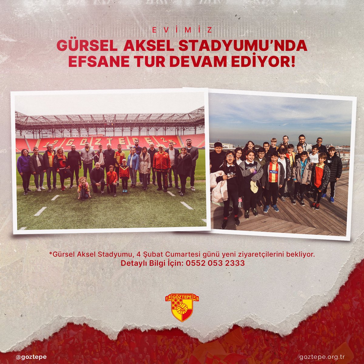 Gürsel Aksel Stadyumu, 4 Şubat Cumartesi günü yeni ziyaretçilerini bekliyor.💛❤

Detaylı bilgi için; 0552 053 2333

#Göztepe #EfsaneTur
