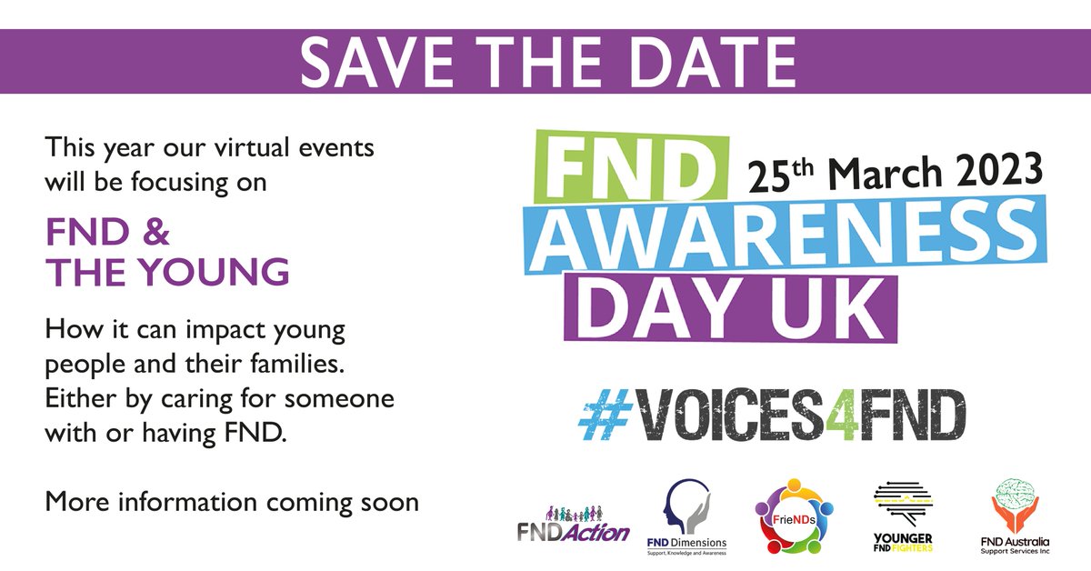 It's just 7 weeks until #FND Awareness Day in the UK! 
In addition to encouraging the community to share their #Voices4FND and for everyone to support the cause, we're collaborating to focus on #YoungVoices4FND. More details will follow shortly #FNDUK #FNDAwarenessDayUK