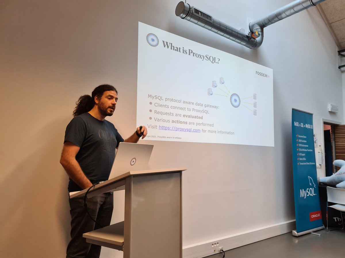 M1guelAraujo's tweet image. What&apos;s new on ProxySQL? @rene_cannao on stage to tell us all about it
#MySQLDay #fosdem2023