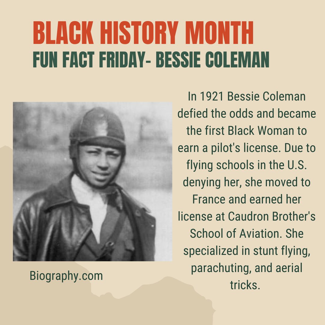As we continue to #celebrateblackhistory, every Friday, we're going to highlight Black Aviators that changed the industry.

Today we recognize Bessie Coleman, the first Black Woman to earn her pilot's license.