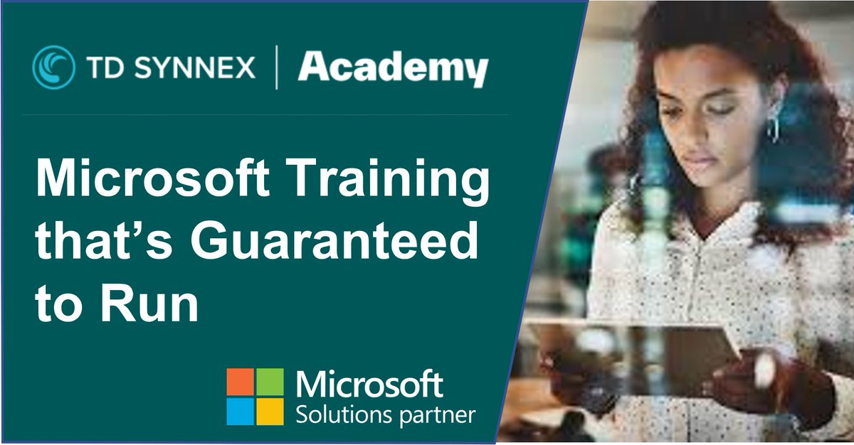 Looking for #Microsoft authorised training that is Guaranteed to Run?  TD SYNNEX had a large range of courses in February and March already confirmed including #Azure, #Dynamics, Power Platform, and Security.  See the schedule at academy.tdsynnex.com/uk/schedule#?v…

@MSLearning 
<a href="/Microsoft/">Microsoft</a>