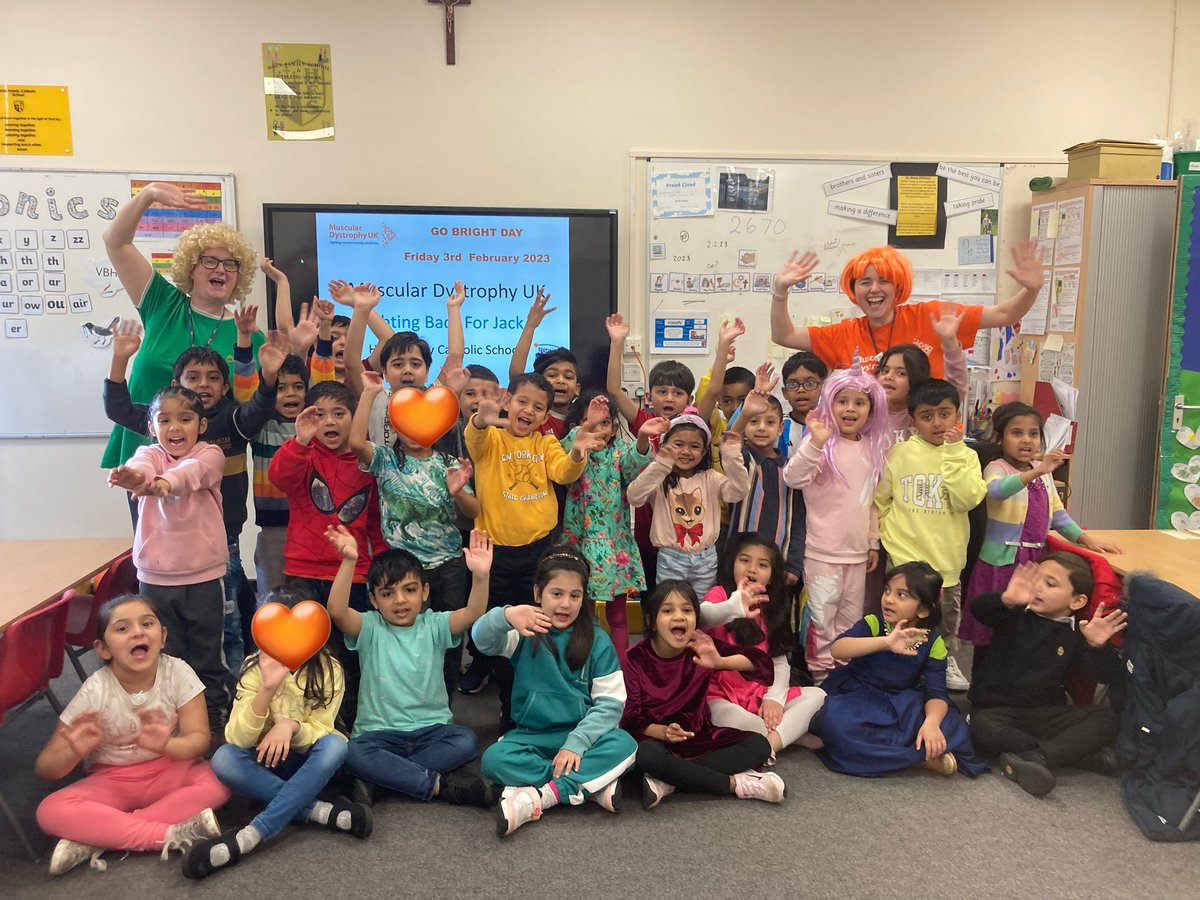 HolyFamilyYear1's tweet photo. Year 1 are beautifully bright today for #GoBrightDay we are supporting and standing in solidarity with @MDUK_News @Fightingbk4Jack #musclesmatter #catholiclifehfb10 #csthfb10 @BhamDES https://t.co/WA1eKzkJBp