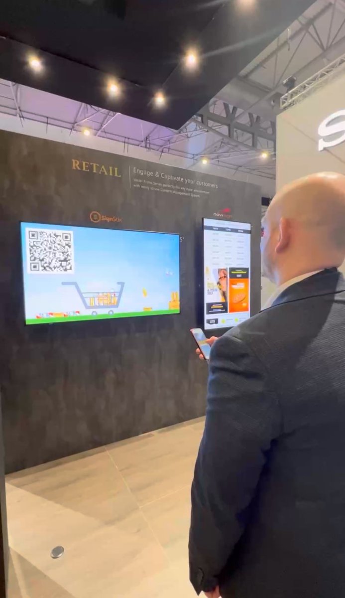 David from <a href="/VestelB2B/">Vestel Visual Solutions UK</a> is the high scorer on our Shopping Cart Challenge at the <a href="/ISE_Show/">ISE</a>  

By scanning the QR code and controlling the cart from his phone, he’s become the ultimate champion! 

Thanks to our Dev team for the clever integration!

#SignsixISE #fun #digitalsignage