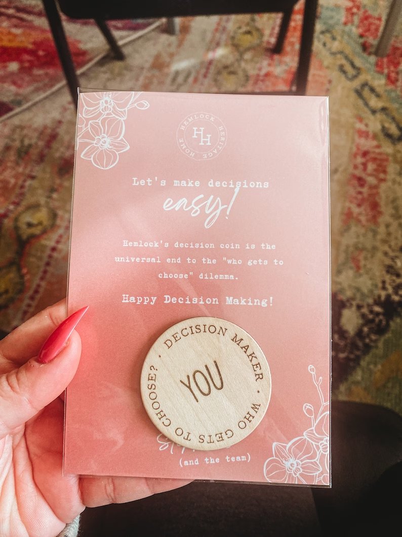 HemlockHeritage's tweet photo. Making choices like where to go on a date, what's for dinner, or which movie to watch can be hard - but not anymore! #decisioncoin #valentines #ValentinesDay2023 #valentinesgifts
https://t.co/9WuWdTOVIS https://t.co/MIHG7yQeDf