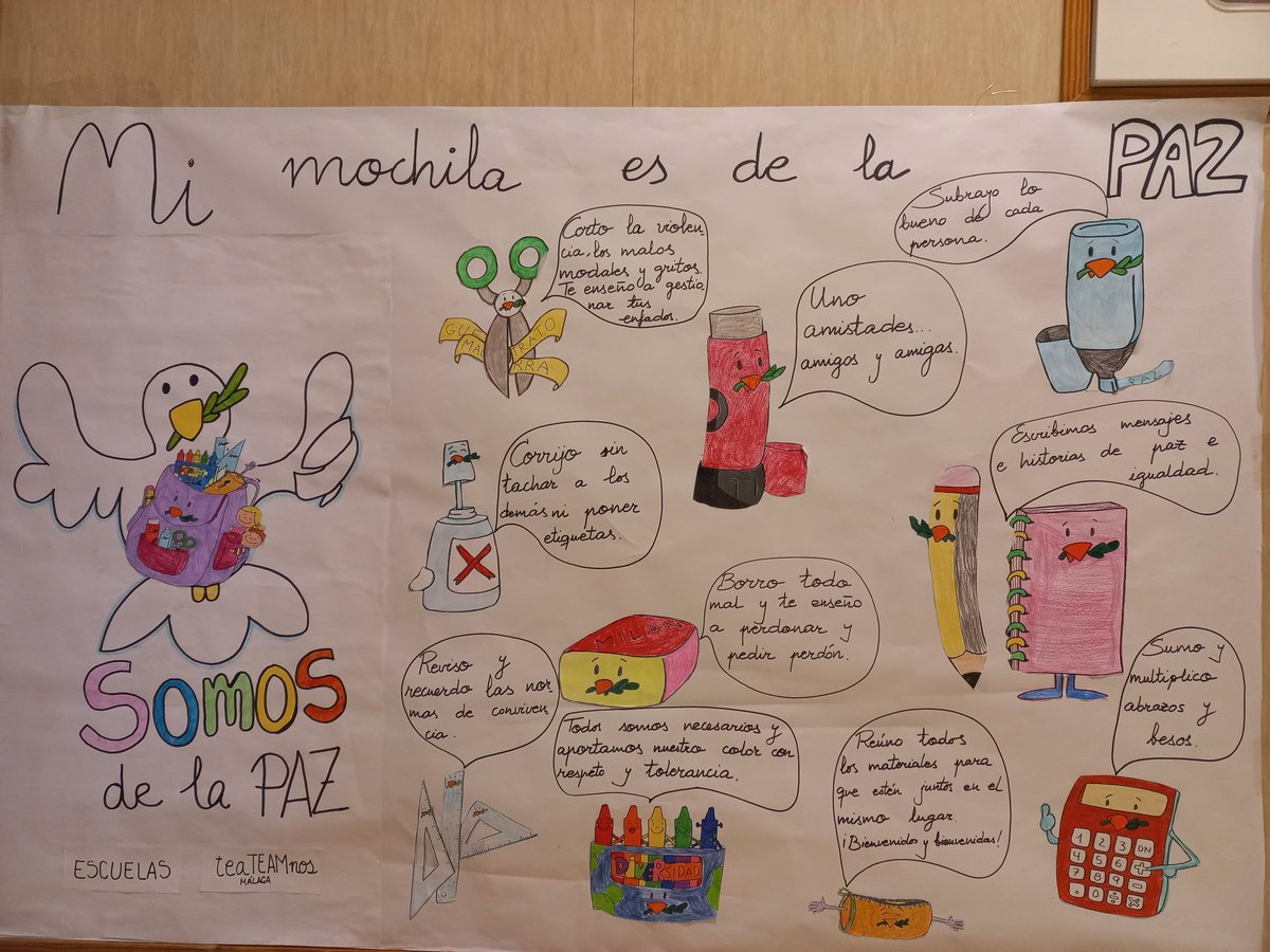 CEIPCARMBURG's tweet photo. El pasado día 30 de enero en nuestro colegio celebramos el Día Escolar de la No Violencia y la Paz. Con el lema: "Mi mochila de la Paz", y dentro del proyecto grupal "Tea-Team-nos", nuestras mochilas se llenaron de ilusión y de bonitos valores. https://t.co/McSMUh6YXk
