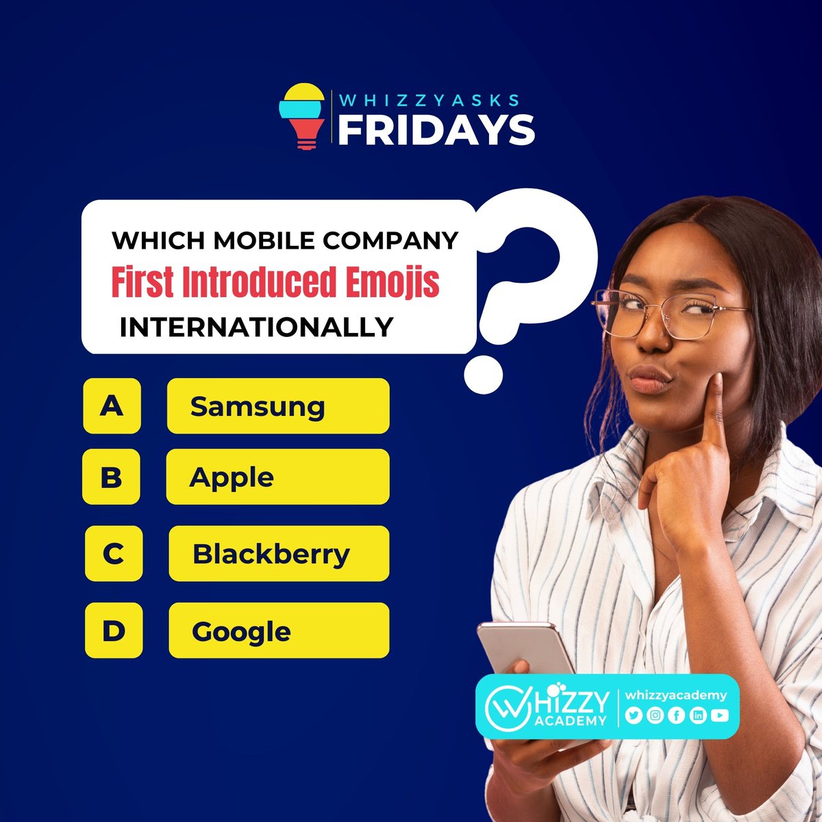 WhizzyAcademy's tweet photo. Are you fond of using emojis in your typing?
Can you tell which company is the right answer?
#WhizzyAcademy #whizzyask #emojis #techtwitter https://t.co/HtRoxFZbzJ