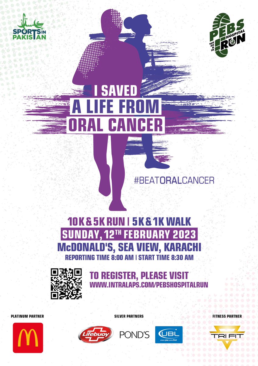 DrJMughal's tweet photo. Raise awareness & funds for FREE SURGERY of #OralCancer at @PEBS_Hospital (no.1 cancer causing death among men in #Pakistan)
https://t.co/OFkyQLYjr2
8am SeaView #Karachi
Partners:
Platinum
@McDonaldsPK
Silver
@LifebuoyPk
@PondsPK
@UBLDigital
Health partner #TriFit https://t.co/Q85eomfTYl