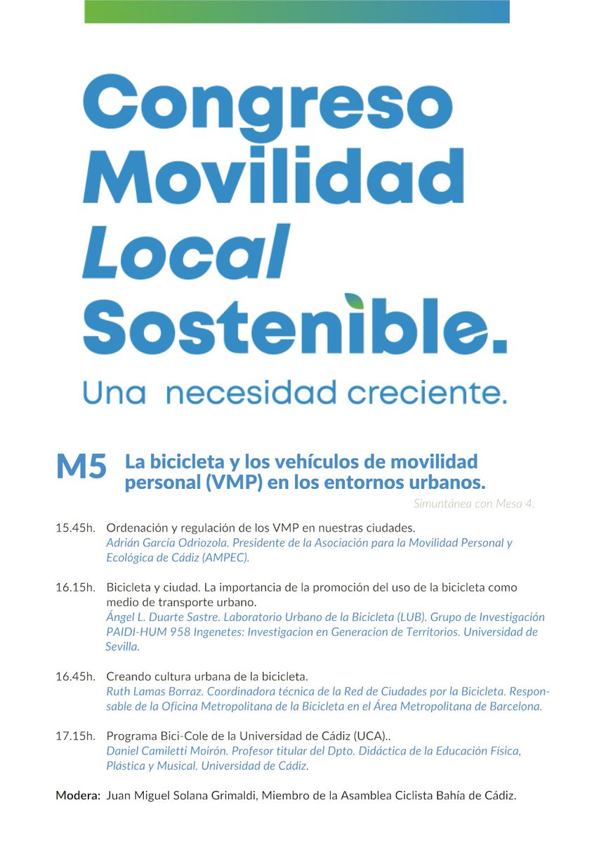 energiacadiz's tweet photo. En la Mesa 5️⃣  trataremos sobre la bicicleta y los VMP en entornos urbanos 🚲 🛴 . Participarán en ella expertos de @AMPECadiz , el Laboratorio Urbano de la Bicicleta, @RedCiudadesBici, y @univcadiz . Moderar @cadizenbici_org. Toda la info  👉  https://t.co/bkXGy2wDZT https://t.co/DqW0yUjrDO
