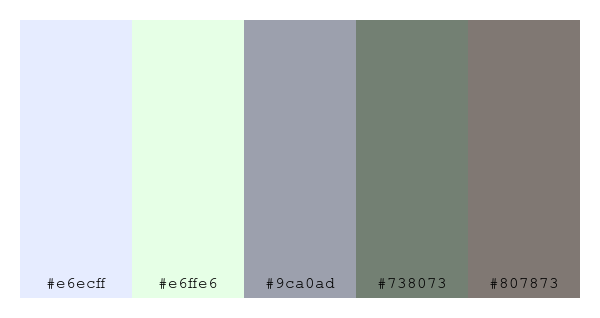 ColPaletteBot's tweet photo. Beep beep, here's a pretty color palette for you!
color-scheme.js parameters used:
- hue: 30
- variation: pale
- colors: #e6ecff, #e6ffe6, #9ca0ad, #738073, #807873
Have a lovely day!
#twitterbot #colorpalette #colors #palette #prettycolors https://t.co/fRlu54sof7