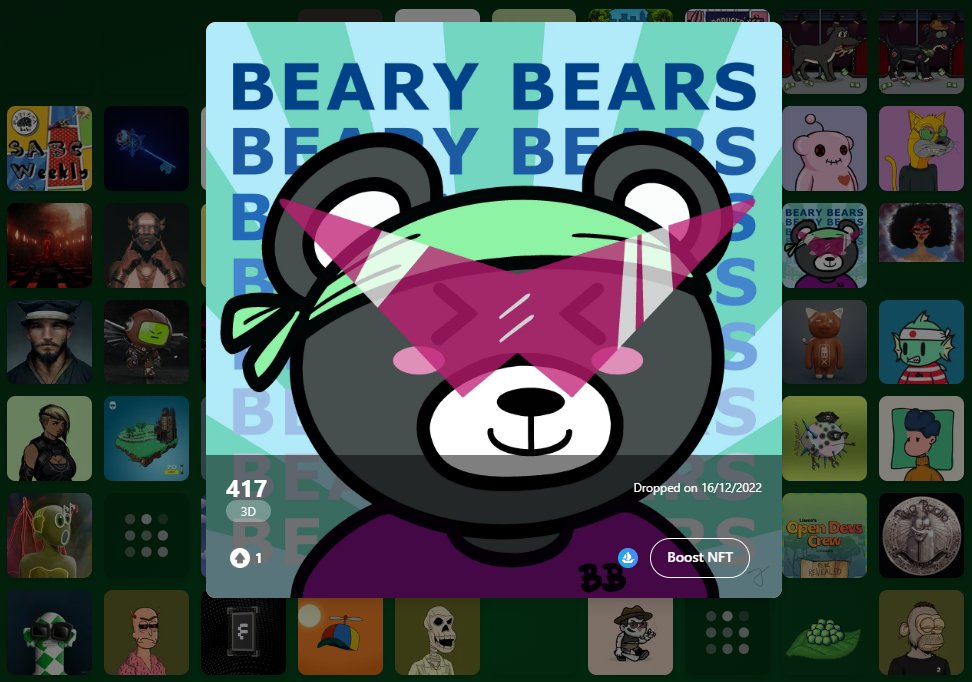 SpunkyAIOW's tweet photo. The 368th #NFT on the Wallet of Fame is a #BearyBear by @BearyBearsNFT. 4,444 unique BearyBears vibing on the Ethereum blockchain. Generative art. No discord server. No roadmap. No promise. Endless possibilities. Phase 1 ended, 699 BearyBears released. https://t.co/0oVdH07QVC