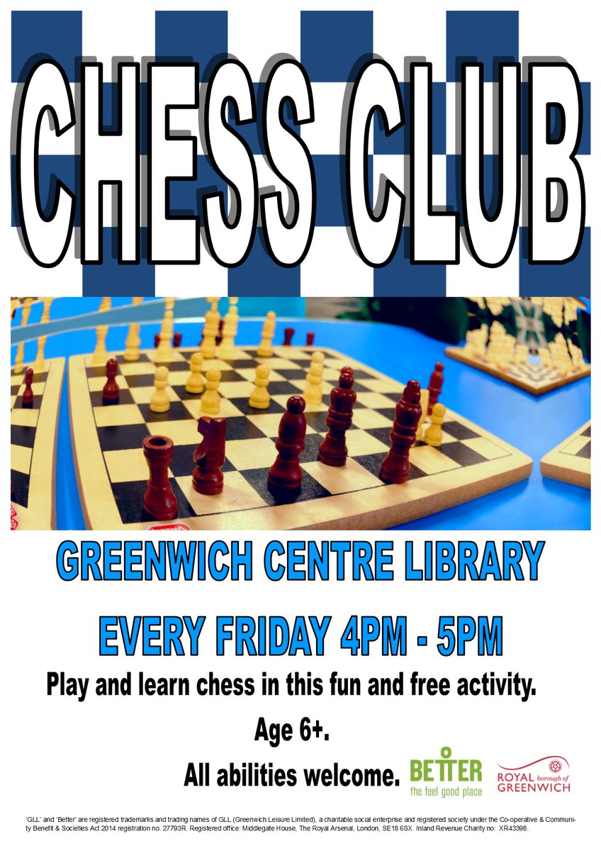 Join us this Friday for our ever popular Kids Chess Club. It's perfect for kids 6+ whether they know how to play or not. ♟️ #Loveyourlibrary @Royal_Greenwich @Better_UK @greenwichlibs