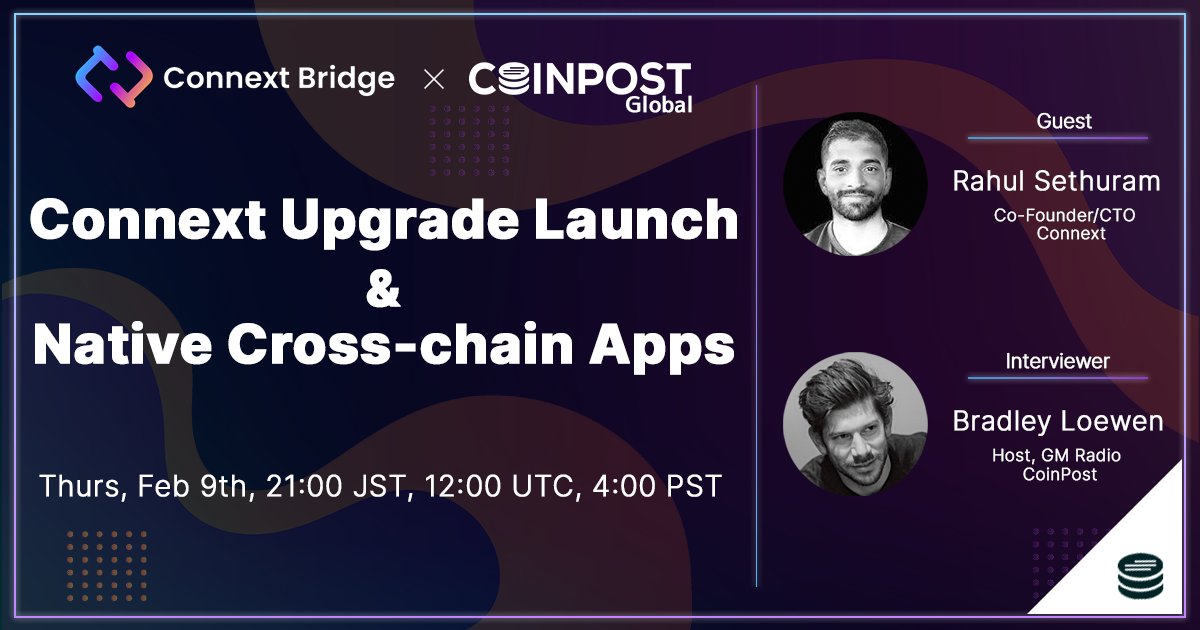 CWWWm3 (@cwwwm3) on Twitter photo 📢 Our next #GMRadio will feature @ConnextNetwork, a modular interoperability protocol!
👥 Our guest will be CTO Rahul Sethuram (<a href="/RHLSTHRM/">Rahul (🚫,🧢)</a>)
🎙️Tune in to hear about their recent upgrade launch, natively cross-chain apps (xApps), and more!
See you there!
x.com/i/spaces/1lPKq… 📢 Our next #GMRadio will feature @ConnextNetwork, a modular interoperability protocol!
👥 Our guest will be CTO Rahul Sethuram (<a href="/RHLSTHRM/">Rahul (🚫,🧢)</a>)
🎙️Tune in to hear about their recent upgrade launch, natively cross-chain apps (xApps), and more!
See you there!
x.com/i/spaces/1lPKq…