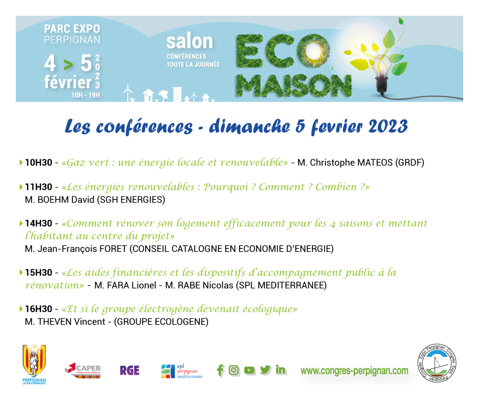 L'espace conférence du Salon Eco-Maison, journée du dimanche 5 février 2023
#perpignan #evenement #salon #energie #conference