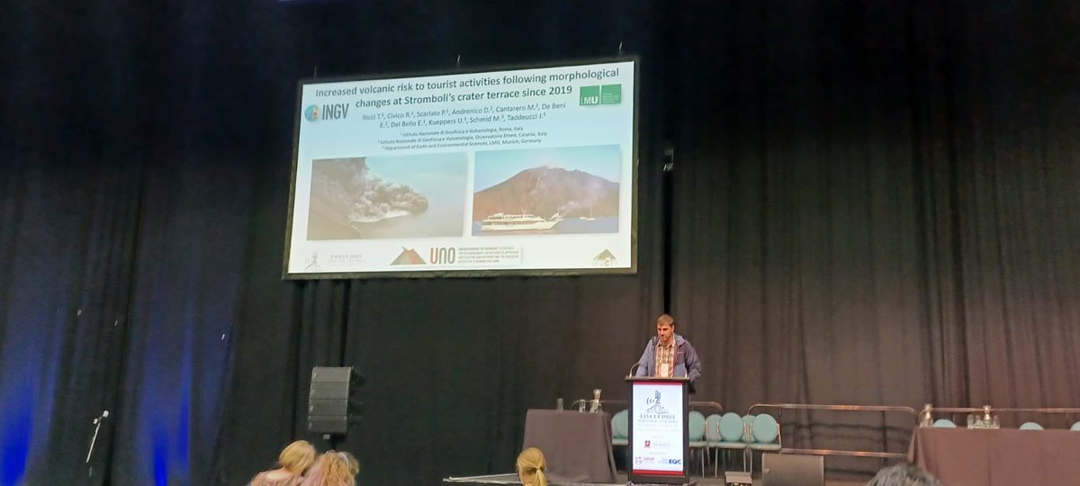 uno_progetto's tweet photo. Tullio Ricci presented today @iavcei2023 the preliminary results of Uno project drone team on the instability of the Sciara del Fuoco @ Stromboli and related PDC and tsunami occurring since 2019 https://t.co/ZHJTP6nP5p