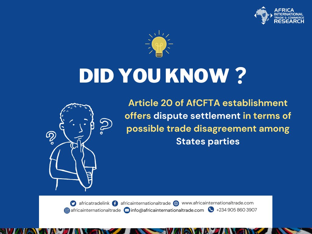 AfricaTradeLink's tweet photo. The dispute settlement instruments of the AfCFTA encompasses the dispute settlement body, the adjudicating panels, and the appellate body for second-tier review. @sandmba @ITradeResearch @AfCFTA @_AfricanUnion #CreatingOneMarket #Africa #IntraAfricantrade #AfCFTA https://t.co/2pcfeVLzMq