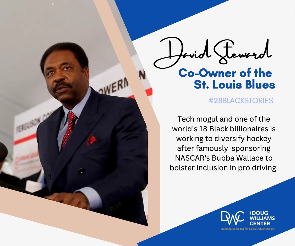 David Steward, founder and owner of World Wide Technology, Inc., bought into the <a href="/StLouisBlues/">St. Louis Blues</a> to intentionally diversify ownership in pro hockey. He was the first Black co-owner of a pro sport in STL, and is one of only three Black <a href="/NHL/">NHL</a> owners. 
#28BlackStories #BlackHistory365