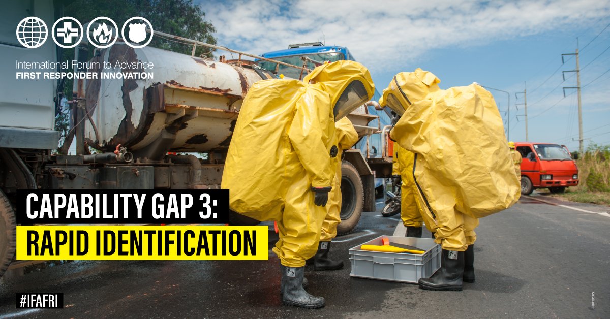 💡 #IFAFRI has identified 10 first responder global #CapabilityGaps.

☣️ Capability gap 3️⃣ refers to the ability of 🦺 first responders to rapidly identify hazardous agents and contaminants.

To learn more &amp; propose a potential solution visit:➡️ bit.ly/403jd7m