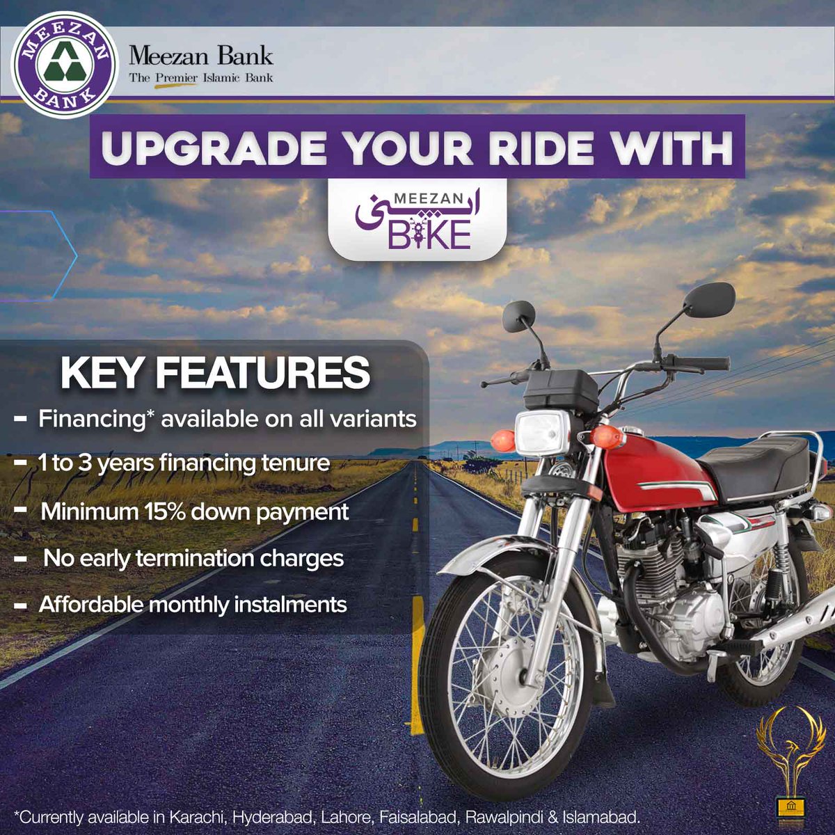 MeezanBankLtd's tweet photo. Finance your next motorcycle upgrade easily through Meezan Apni Bike!
For more information and to avail financing, visit your nearest Meezan Bank branch or
visit: https://t.co/r2Dd09zZ2F
#MeezanBank #IslamicBanking #ApniBike #BikeFinancing https://t.co/VUQ0veMejV