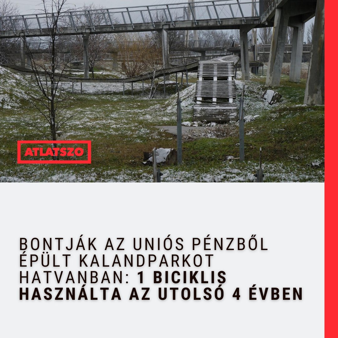 Atlatszo's tweet photo. A #kalandpark nettó 140 millióból épült, és 55 ember használta, vagyis egy-egy kerékpáros 2,5 millió forintba került az uniós adófizetőknek. Videó.👉https://t.co/NdXbw14zDa
❤️ Tájékozódj, terjeszd & támogasd! #azénadómból #TTTÁtlátszó
#euspénzek #Hatvan #kerékpár #uniósberuházás https://t.co/z9IbmCJuzi