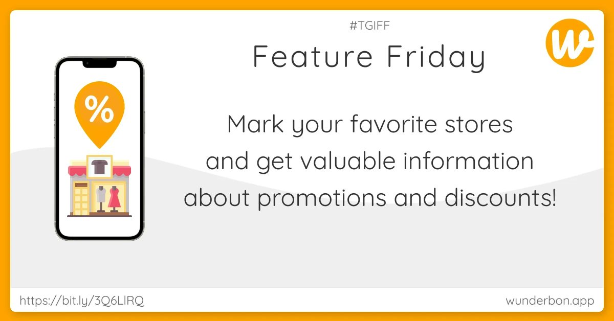 wunderbon's tweet photo. With wunderbon you can mark all #shops directly on your smartphone 📍 As soon as your #favorite retailer publishes #offers or #discounts - you will be informed 📣 Also near you 🏪 Automatic #coupons included 👉🏼 More - as always via the link in our profile #featurefriday #tgiff https://t.co/ik6IwEZAZU