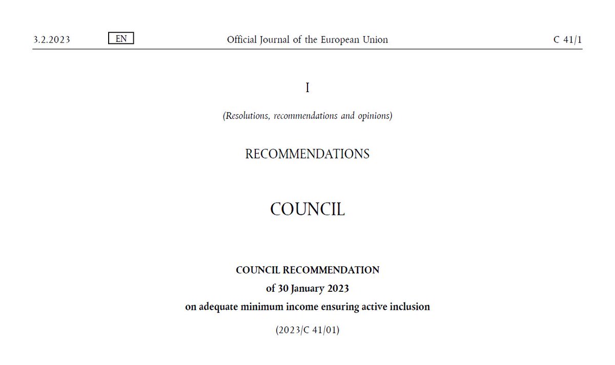 #InTodaysOJ on <a href="/EURLex/">EUR-Lex</a> Council Recommendation of 30 January 2023 on adequate #MinimumIncome ensuring active #inclusion

<a href="/BPrainsack/">Barbara Prainsack (@bprainsack@c.im)</a> 

europa.eu/!thbfxY