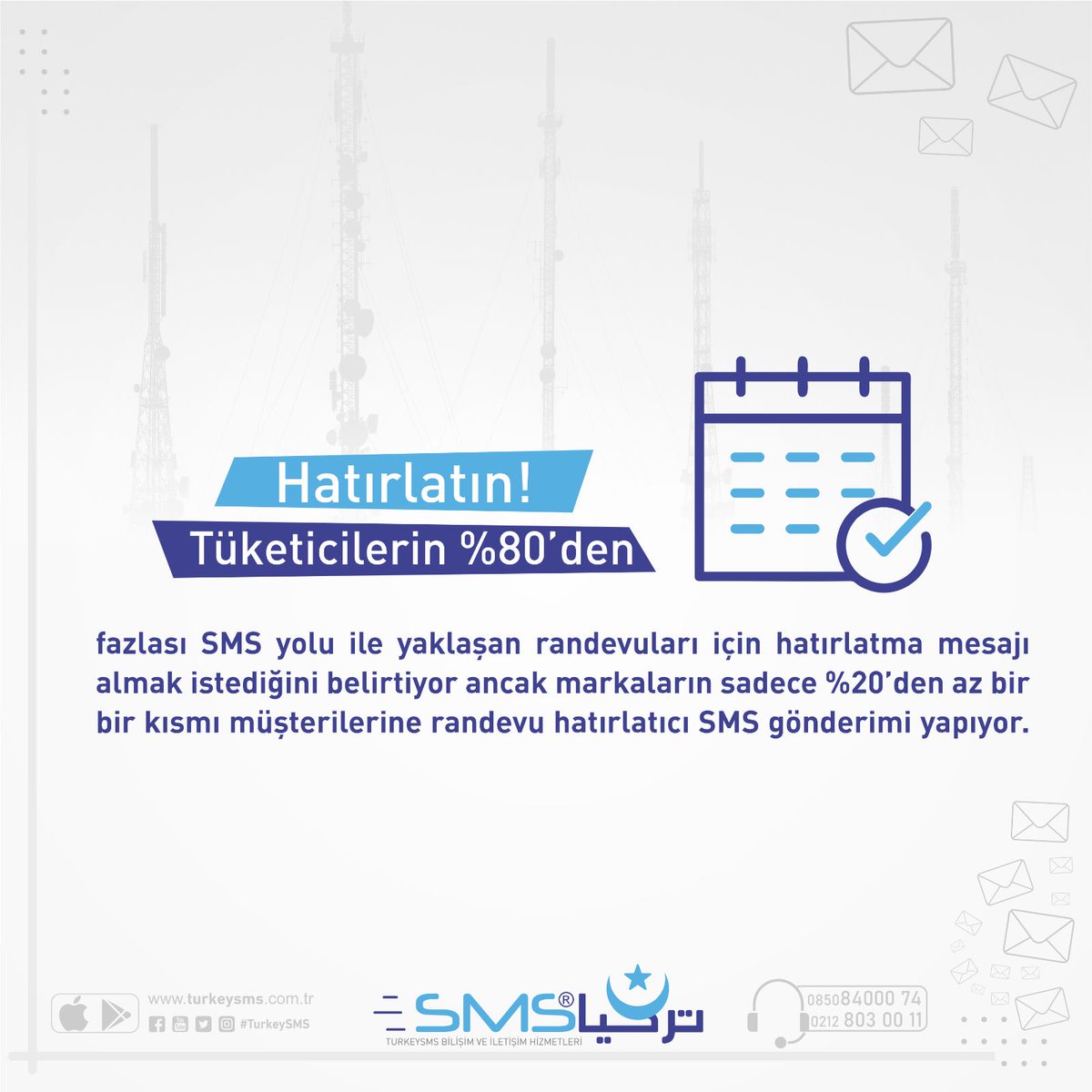 Hatırlatın!

Markaların sadece %20’den az bir bir kısmı müşterilerine randevu hatırlatıcı SMS gönderimi yapıyor.

#turkeysms #sms #smsmarketing #ücretsiz #pazarlama #emarketing #hizmet #hedefkitle #pazartesi #kurumsal