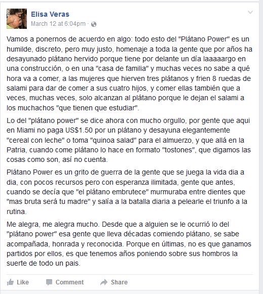 chanelsocial's tweet photo. Cuando República Dominicana ganó el Clásico de Béisbol y se puso de moda la expresión “Plátano Power”, ⁦@elisaveras⁩ , escribió lo siguiente en Facebook, ahora quiero rescatarlo para contextualizar un poco el tema. 👇👇👇
Gracias querida Elisa . https://t.co/z0bI5grwF0