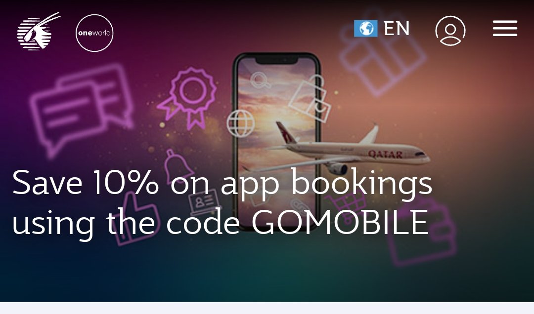 Hi @QatarAirways, your promo code 'GOMOBILE' is not working when I am using it with the mobile application.

Can you please inspect that...