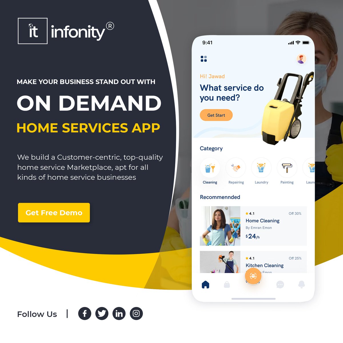 itinfonity's tweet photo. Do you want to start your On Demand Home Service App?
We provide scalable and robust on-demand home service app development solutions that are customized to your needs.

Get a Free Demo Now….
#homeserviceappdevelopment  #ondemandapp #householdserviceappdevelopment #itinfonity https://t.co/GO5NCV20Pp