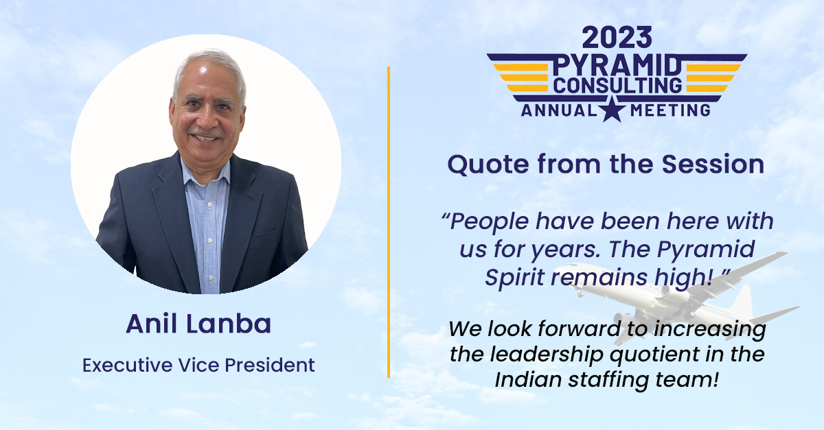 PyramidCiGlobal's tweet photo. The #AnnualMeeting 2023 set the stage for Insights and Appreciation.
Here are some insightful quotes from the session by Anil Lanba, Executive Vice President at Pyramid Consulting!
Stay tuned for more updates!
#TopGunAnnualMeet2023 #AnnnualMeeting2023 #OnePyramid #PyramidStrong https://t.co/CPuM2WQpjO