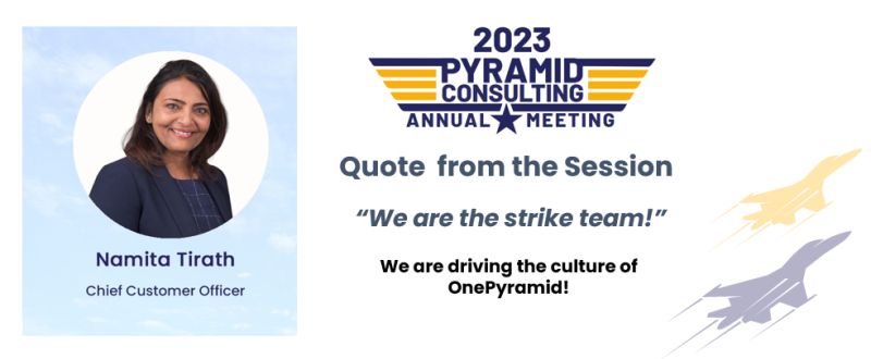 PyramidCiGlobal's tweet photo. The Annual Meeting 2023 set the stage for Insights and Appreciation.
Here are some insightful quotes from the session by Namita Tirath, Chief Customer Officer, Pyramid Consulting!
Stay tuned for more updates!
#TopGunAnnualMeet2023 #AnnnualMeeting2023 #OnePyramid #PyramidStrong https://t.co/Lo7WznE3Rp