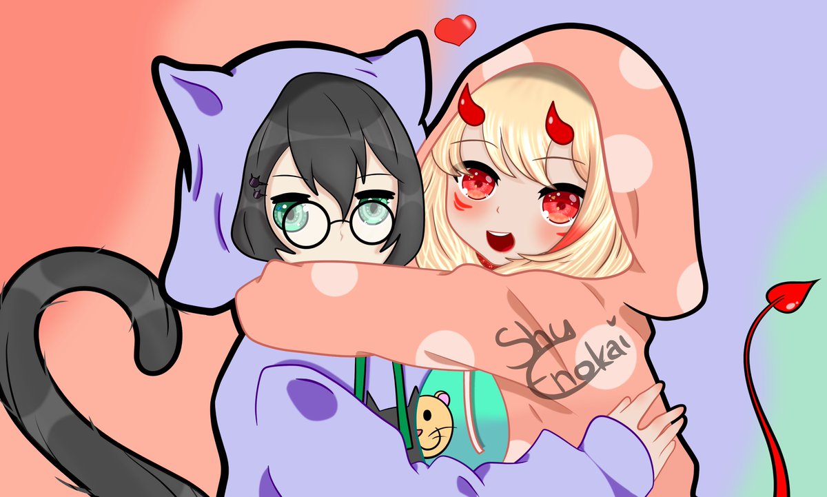 ShiyoVT's tweet photo. Mein aller erstes so richtiges Bild, bitte zerfleischt mich nicht ᕙ( ︡'︡益'︠)ง, hab mir mühe gegeben 
(ɔ◔‿◔)ɔ ♥ 

@TshiiCH und ich (っ＾▿＾)💨

#Chibi #chibiart #Vtuber避難報告 #vtubergerman
#AnimeArt https://t.co/Dumk9YG7Uy