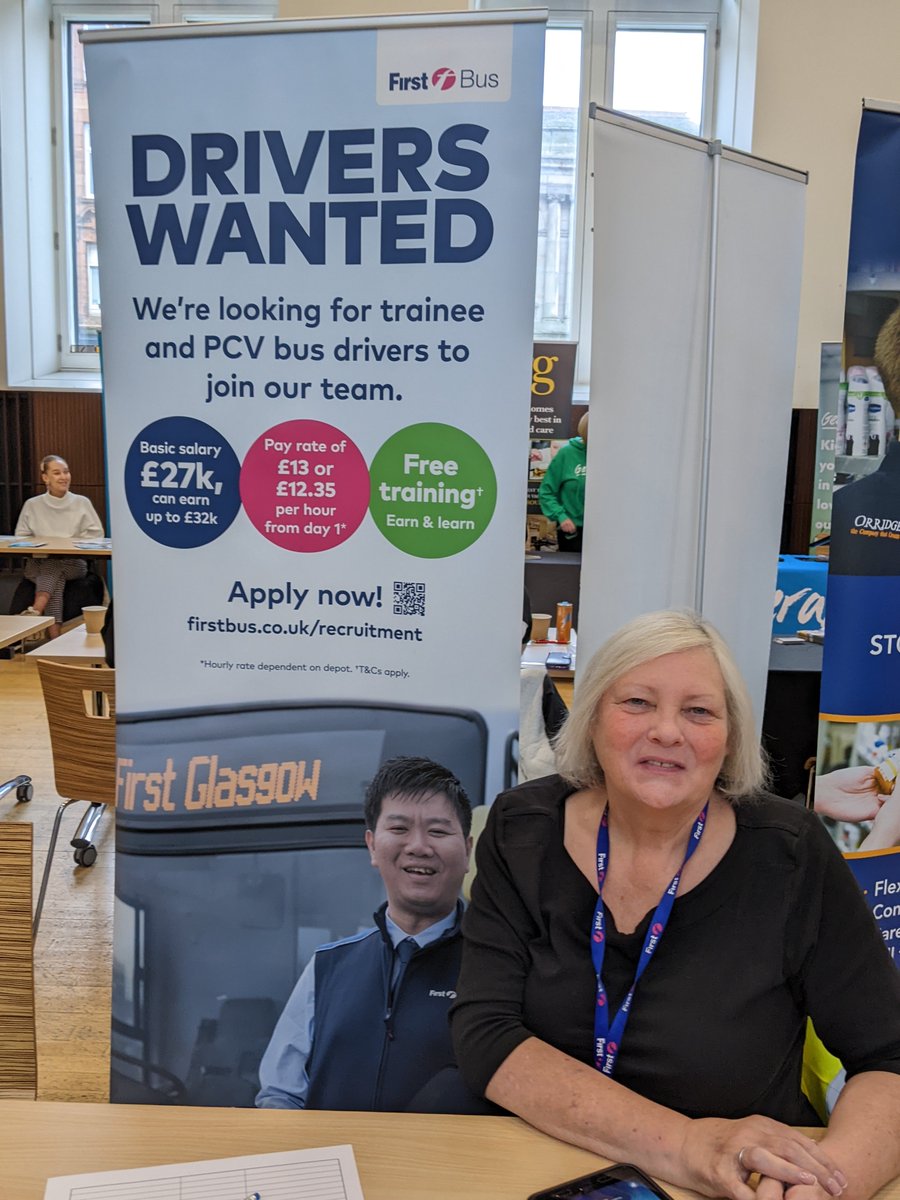 JCPinScotland's tweet image. Interested in a #DrivingJob ?

@FirstinGlasgow are looking for Trainee and Experienced Bus Drivers in @maryhill_halls today.

#GlasgowJobs #JobsInScotland