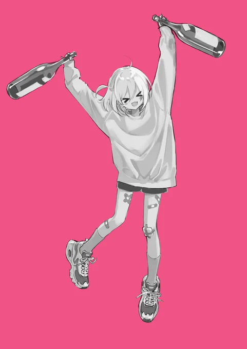 グラデーションマップ練習用にモノクロで描いたんだけど、モノクロのままが一番可愛い気がしてきた笑 