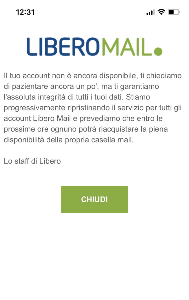 LIBEROMAIL oggi nuovamente così. 
È chiaro che non raccontano ciò che sta realmente accadendo.
Succede anche a voi? 
#3febbraio 
#Liberodown